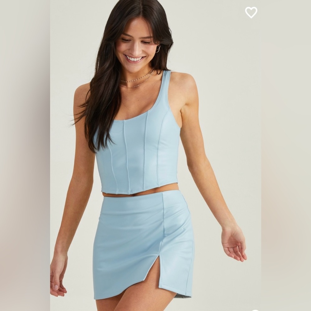 NWT Altar’d State Brooklyn Vegan Leather Top Cool Blue Small